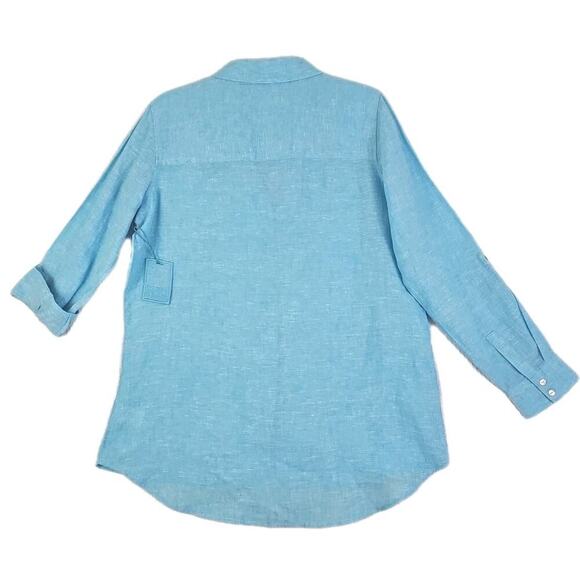 Sigrid Olsen~Woman Size~M~Linen Shirt Long Sleeve Roll Tab Blue Beachy Lagenlook - Picture 15 of 16